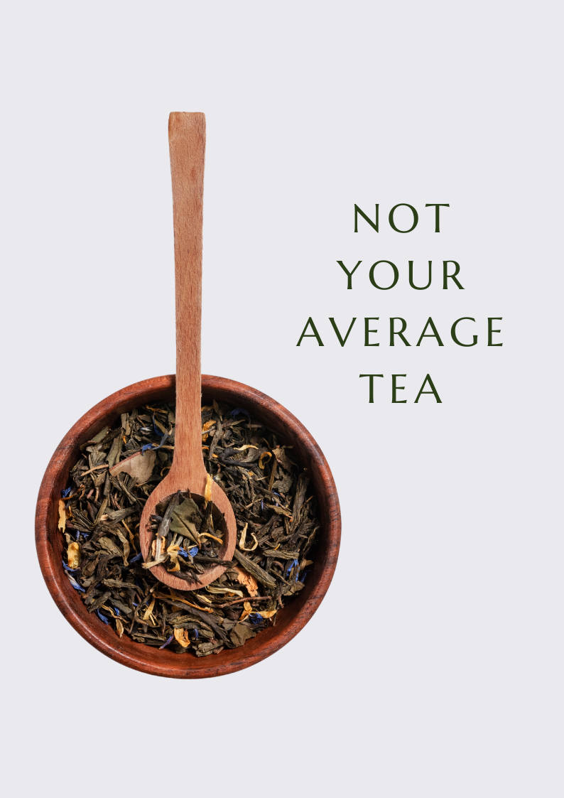 loose leaf tea in bowl with wooden spoon