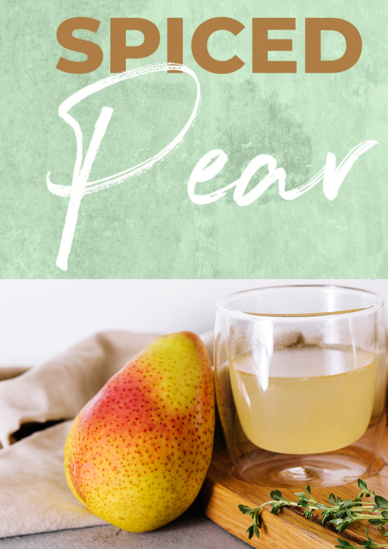 organic spiced tea with pear next to mug
