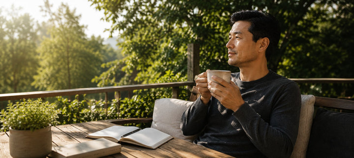 Man enjoying tea outdoors before starting his day