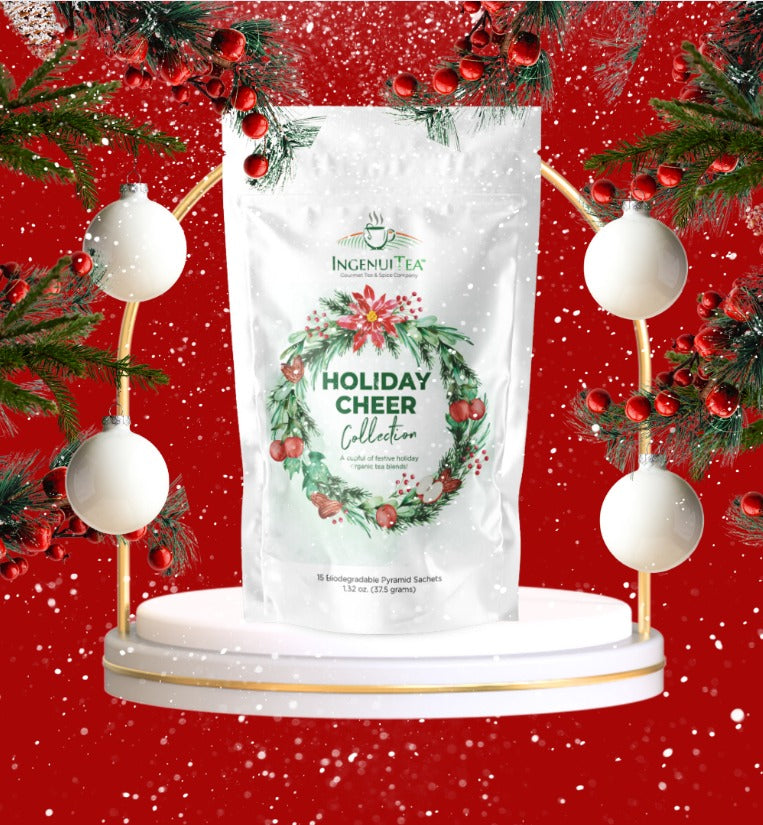 organic holiday tea with holiday decor