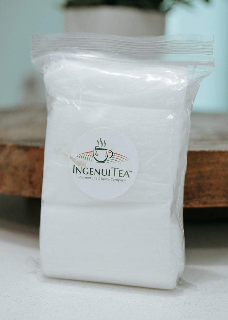 Package of biodegradable drawstring tea bags from IngenuiTea™